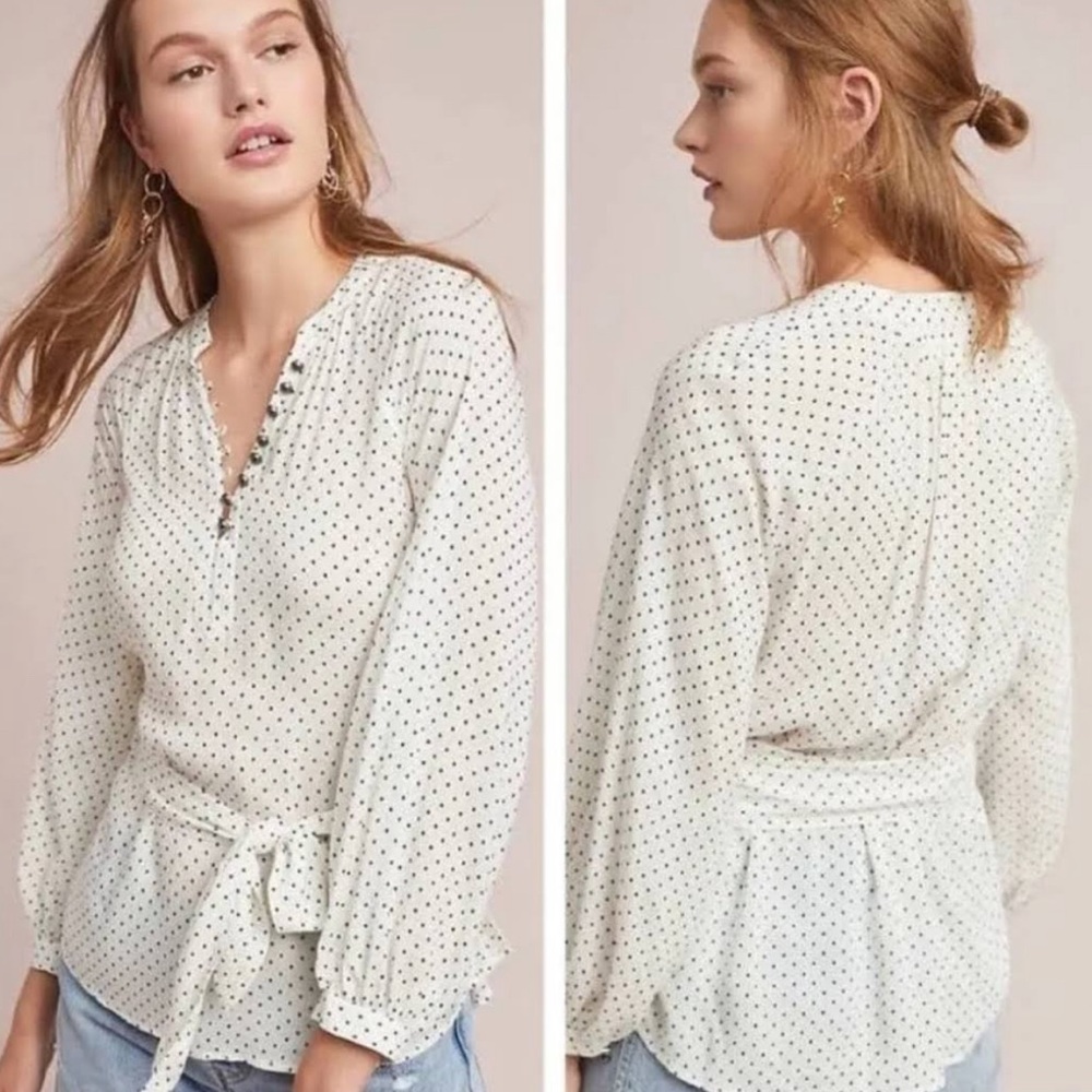 Maeve White Polka Dot Blouse